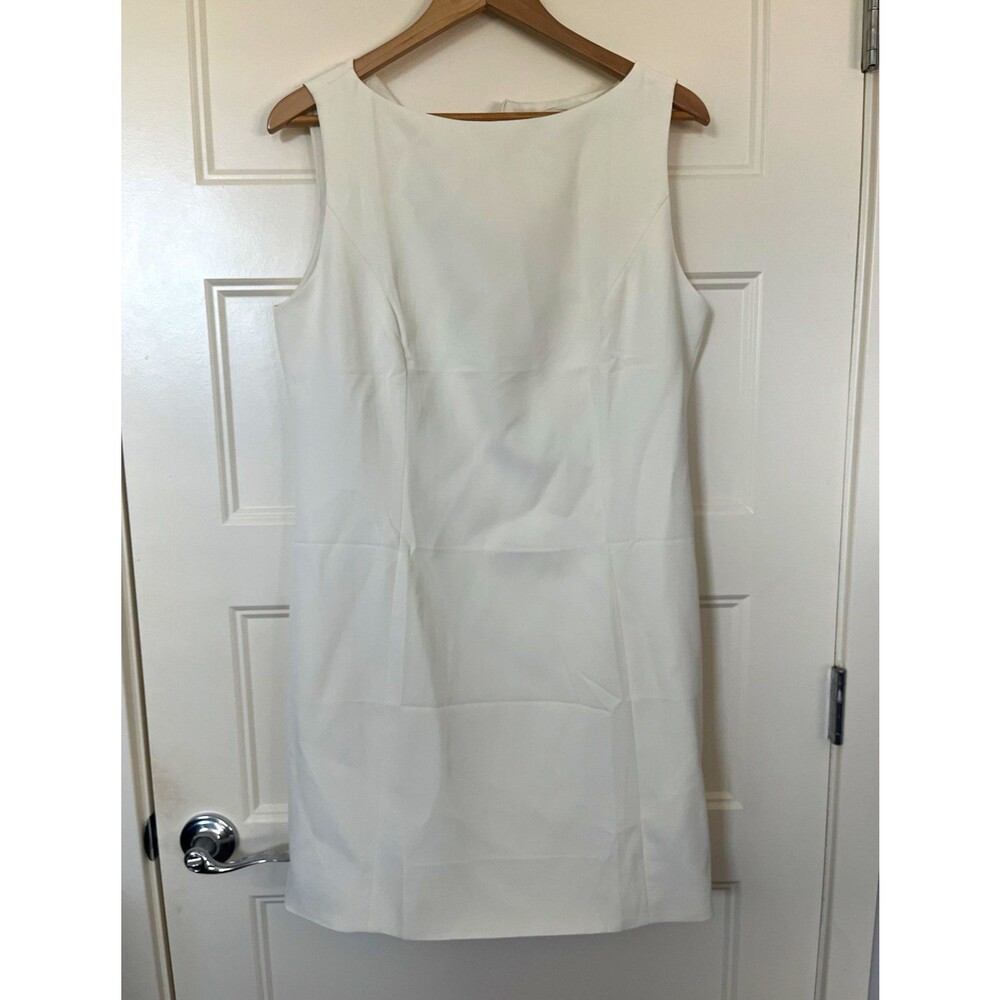 PrettyGarden White Shift Dress Sleeveless V-Neck Zip Back Short Womens Size L